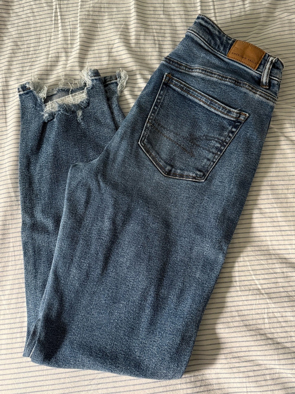 American Eagle Outfitters Distressed Hem Dark Blue Ankle Jeans